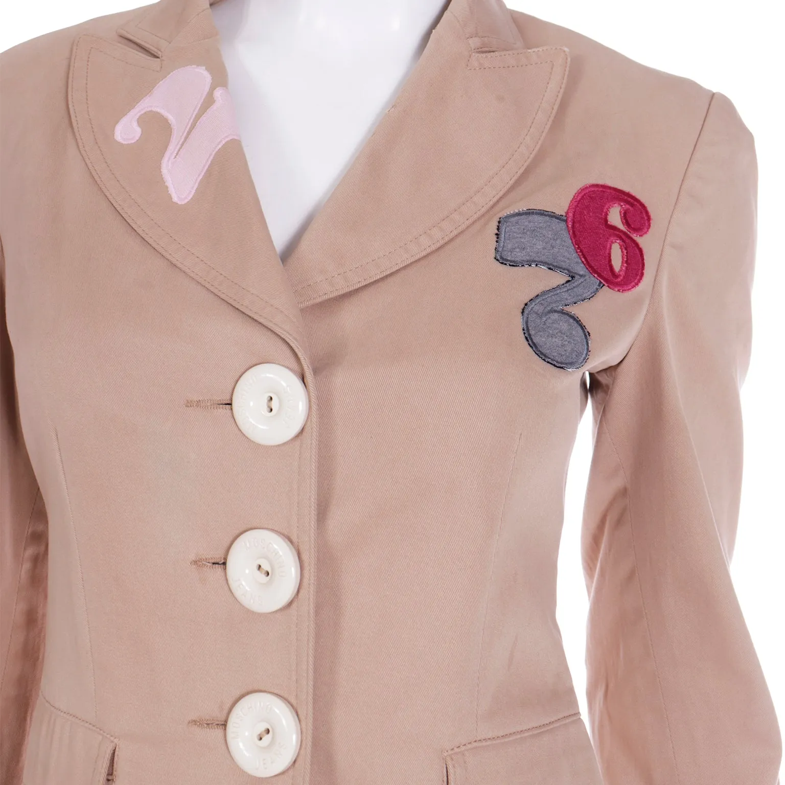 1990s Moschino Jeans Italy Vintage Applique Beige Blazer Jacket