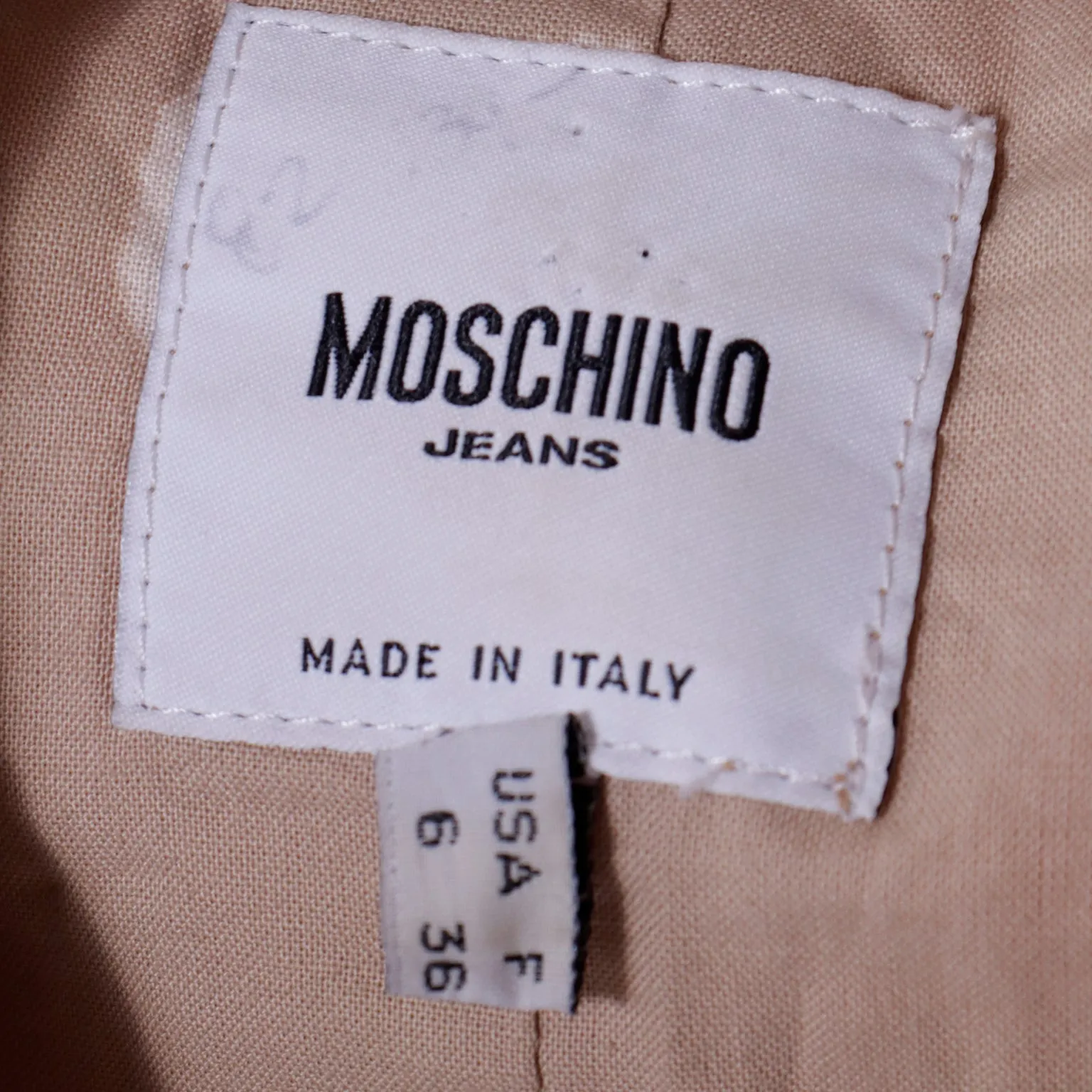 1990s Moschino Jeans Italy Vintage Applique Beige Blazer Jacket