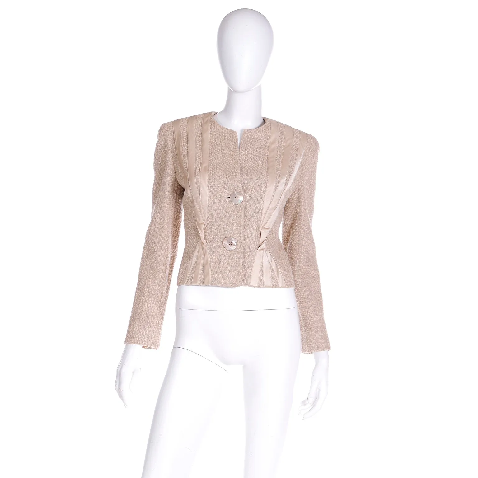 2000s Valentino Sand Beige Linen & Silk Cropped Jacket