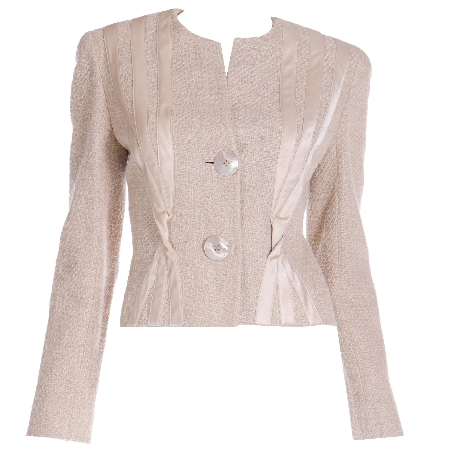 2000s Valentino Sand Beige Linen & Silk Cropped Jacket