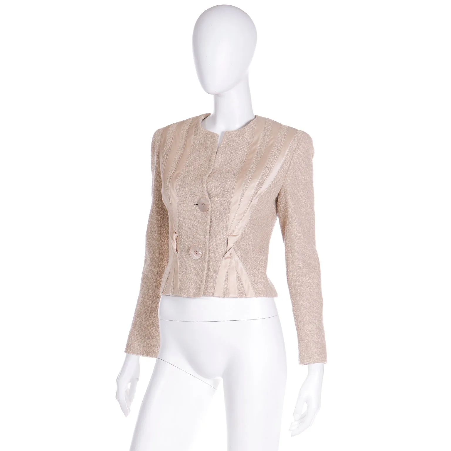 2000s Valentino Sand Beige Linen & Silk Cropped Jacket