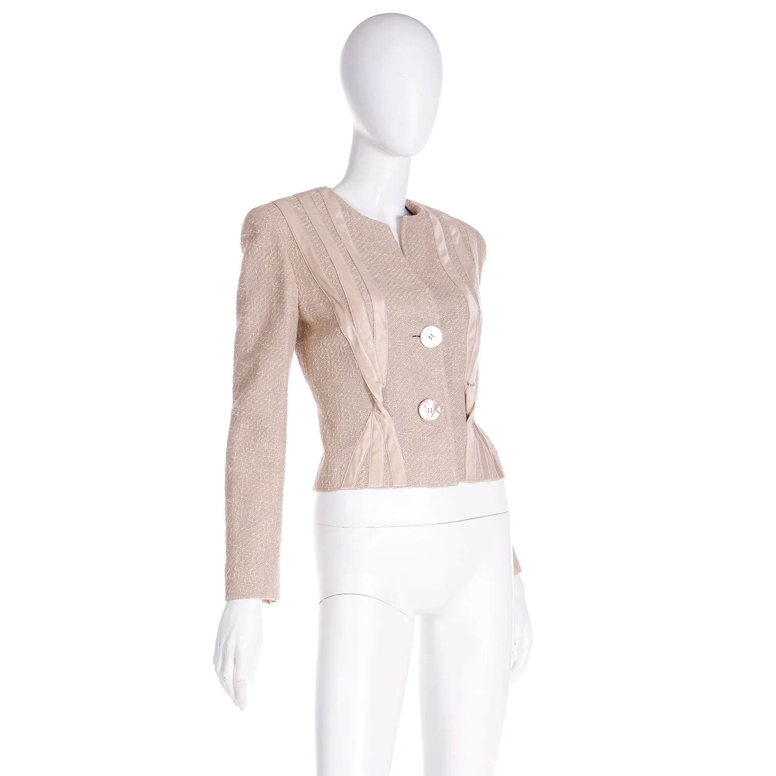 2000s Valentino Sand Beige Linen & Silk Cropped Jacket