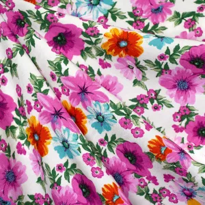 Abundant Garden Floral Rayon Challis White SY