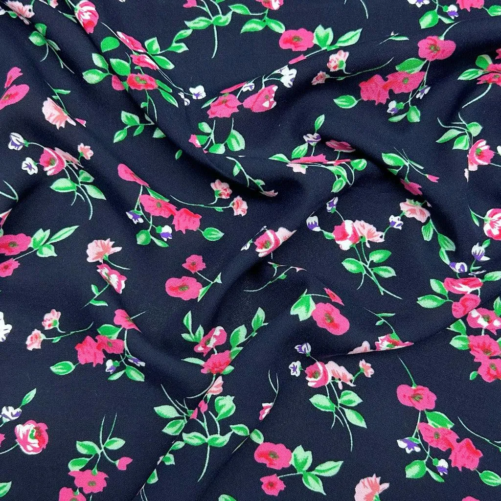 All Over Blossoms Viscose Challis Fabric