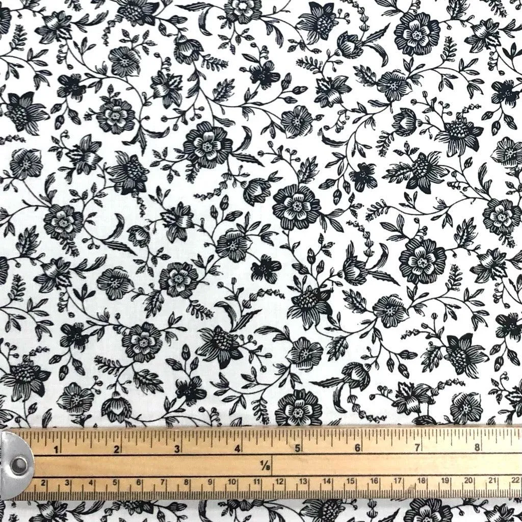 Allover Flower Vines Cotton Poplin Fabric