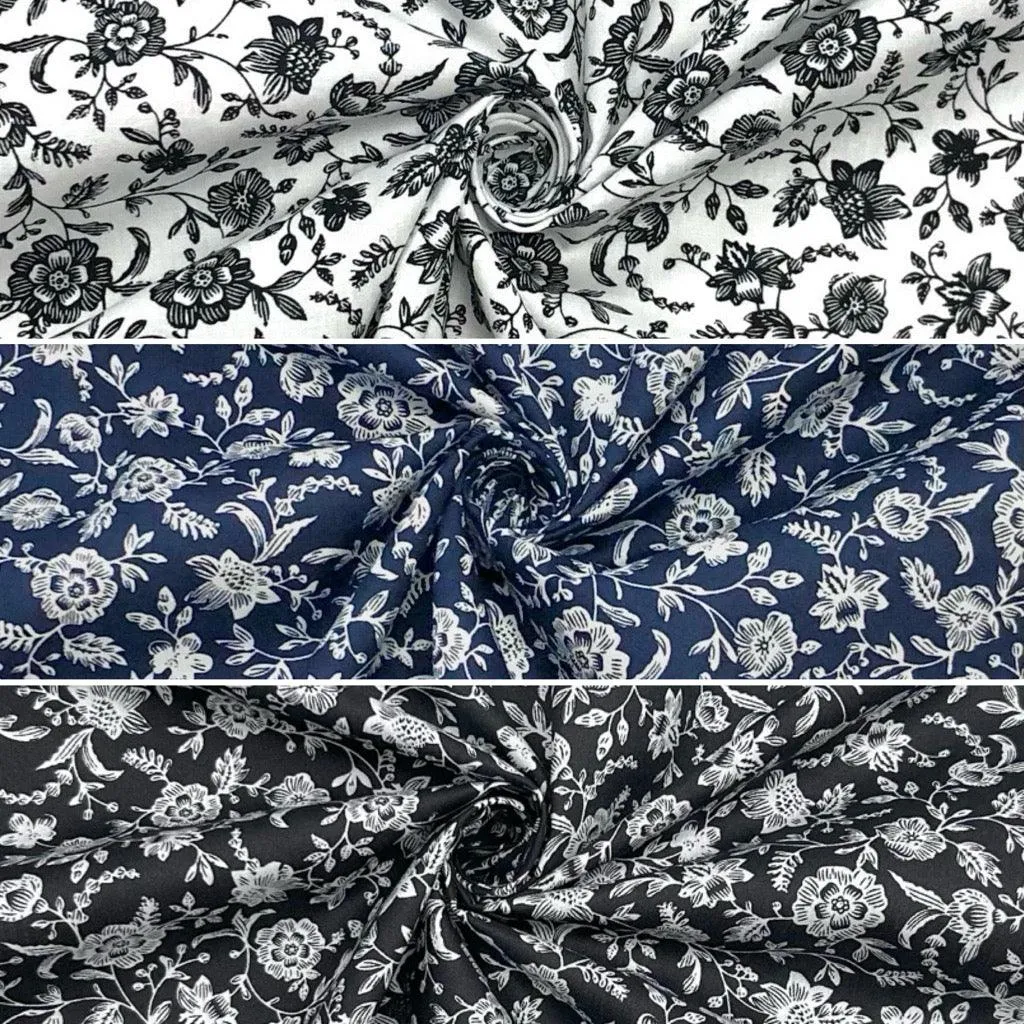 Allover Flower Vines Cotton Poplin Fabric