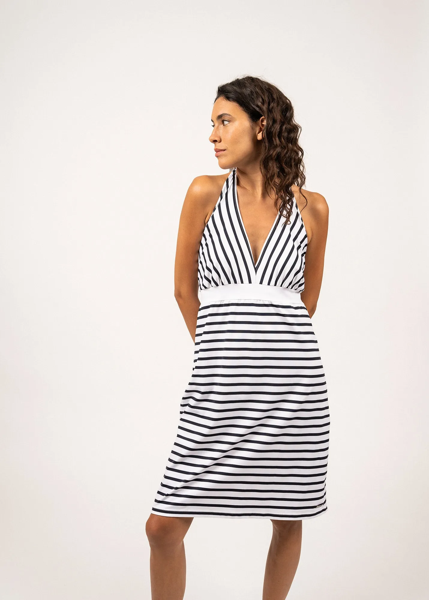 ANTIBES - Backless Breton Striped Dress by Romain Brifault (WHITE / NAVY)