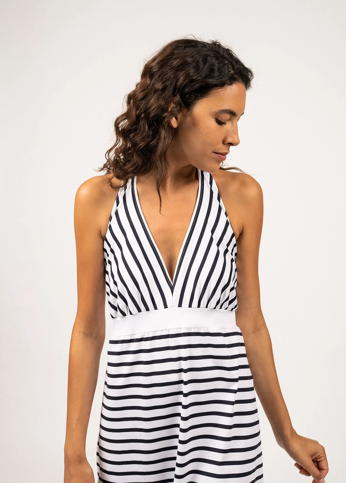 ANTIBES - Backless Breton Striped Dress by Romain Brifault (WHITE / NAVY)