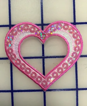 Applique - Sequined Heart Iron-On Pink Close-Out