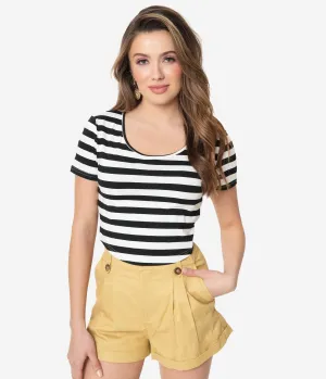 Black & White Striped Short Sleeve Crop Top