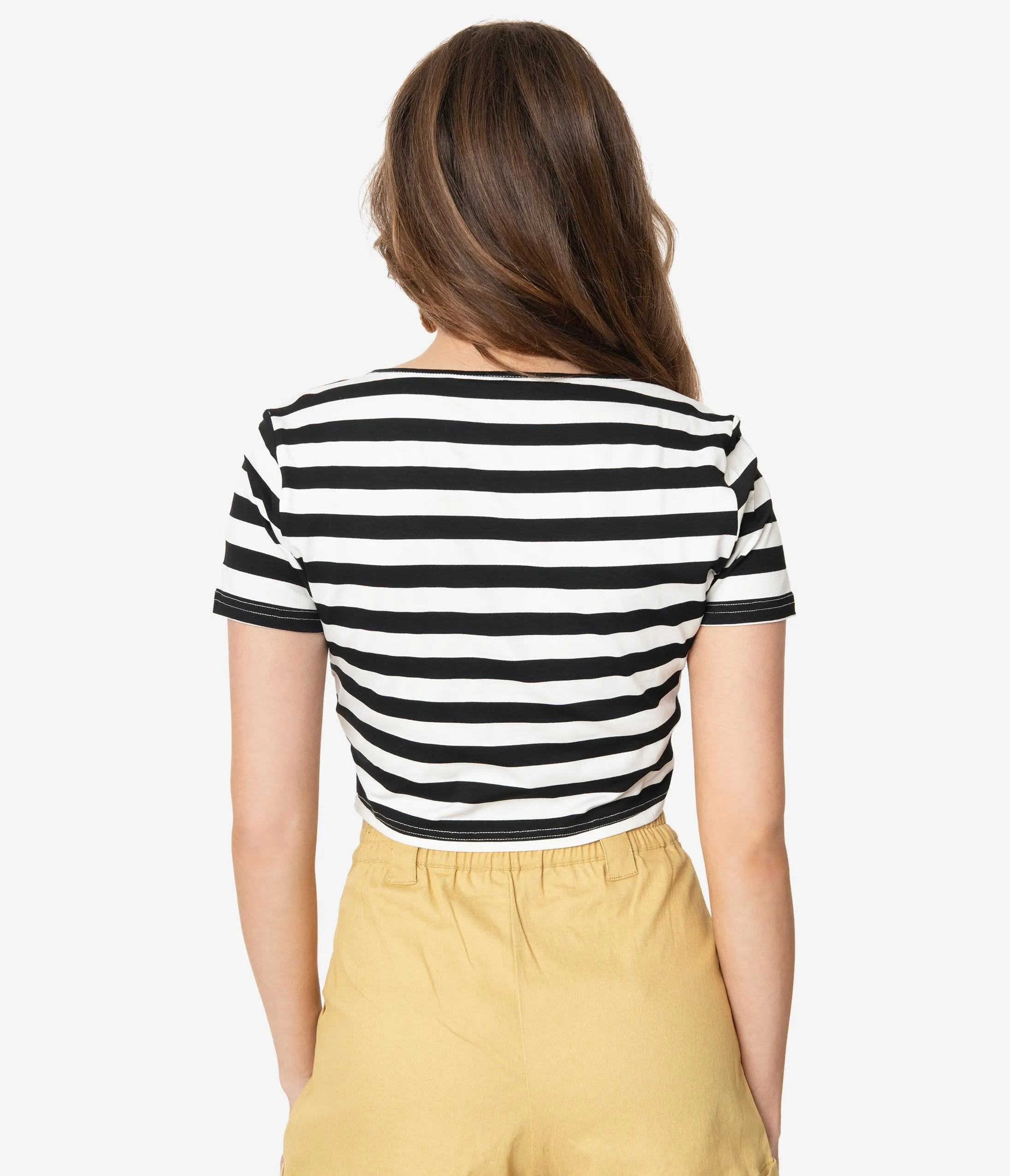 Black & White Striped Short Sleeve Crop Top