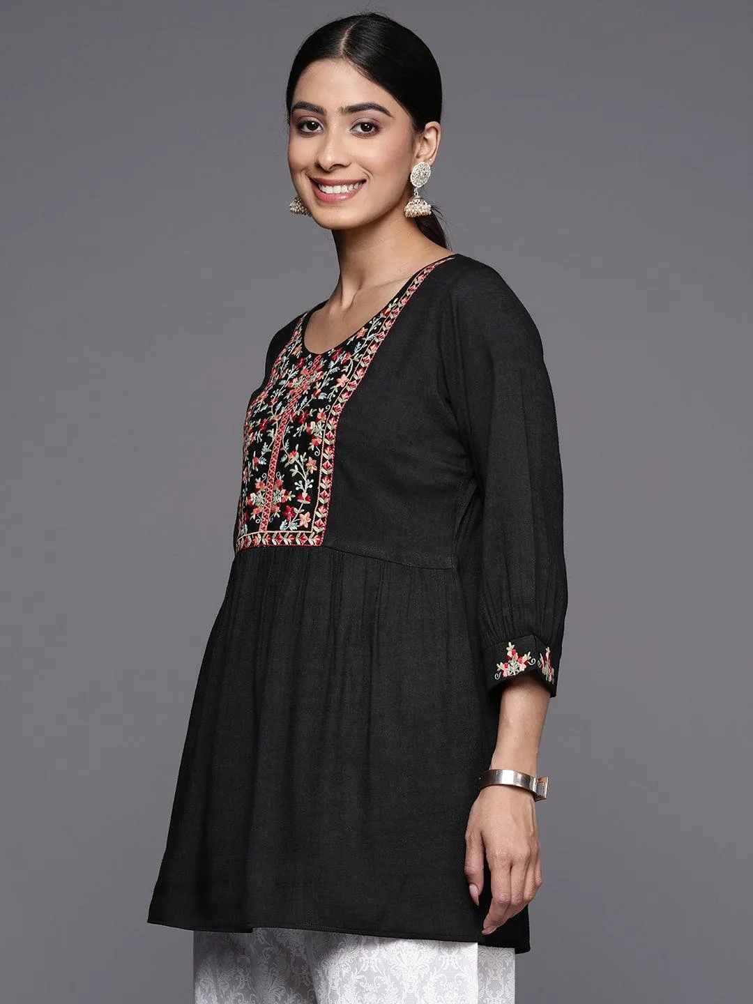 Black Yoke Design Rayon A-Line Kurti