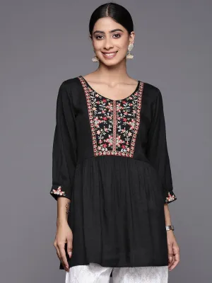 Black Yoke Design Rayon A-Line Kurti