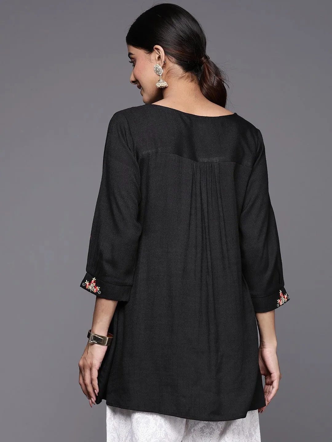 Black Yoke Design Rayon A-Line Kurti