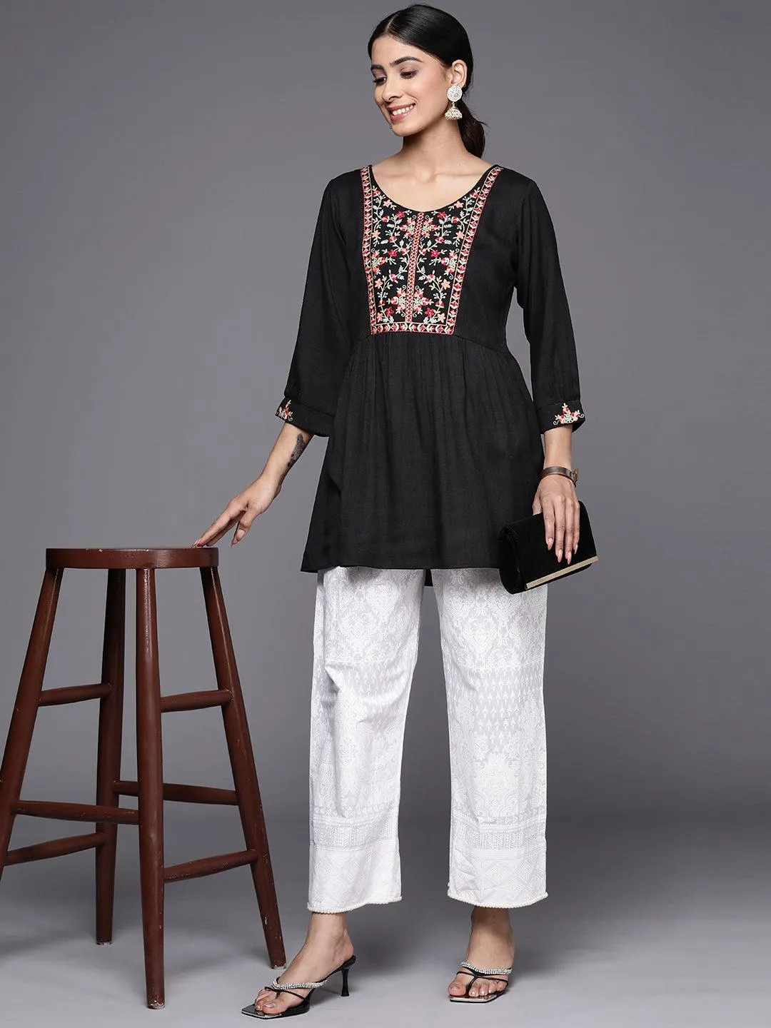 Black Yoke Design Rayon A-Line Kurti