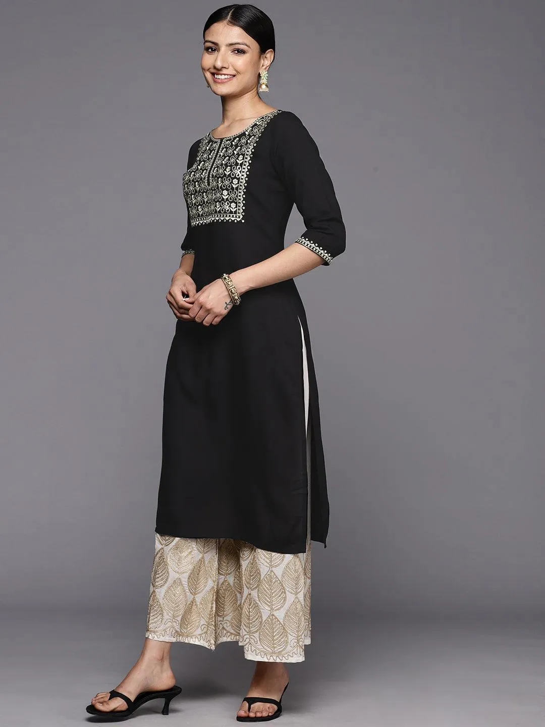 Black Yoke Design Rayon Straight Kurta