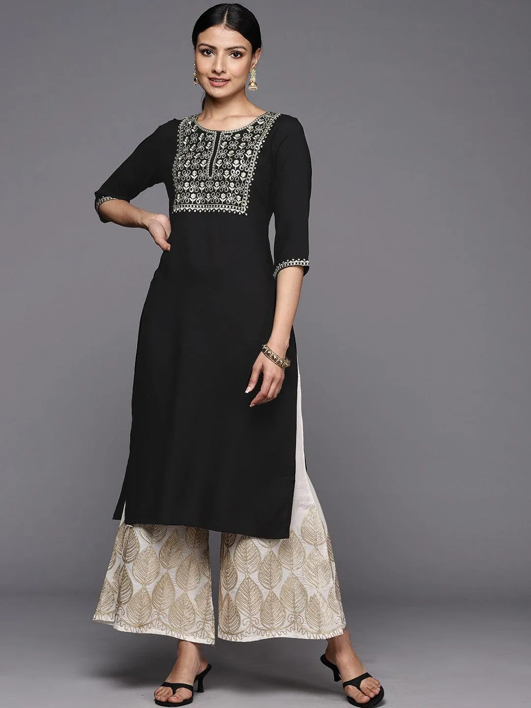 Black Yoke Design Rayon Straight Kurta