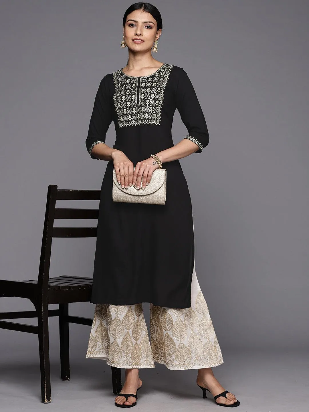 Black Yoke Design Rayon Straight Kurta