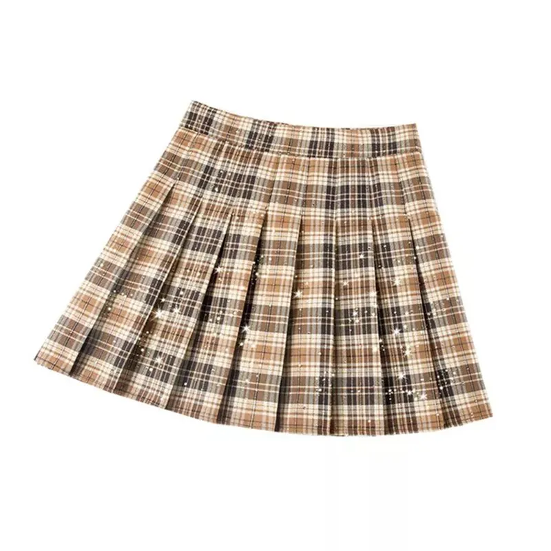 Brown Pleated Mini Skirts