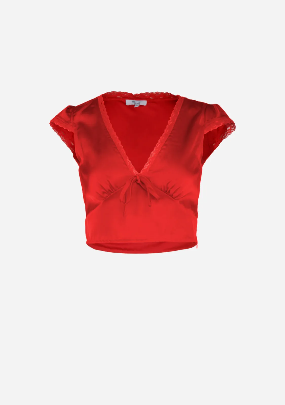 Cap Sleeves Satin Crop Top With Edge Lace