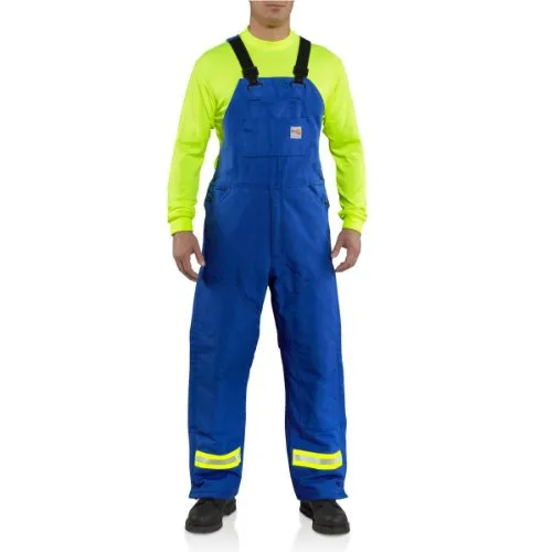 Carhartt 100717 Men's Flame Resistant Duck Lined Bib Overall Striped,Royal,38 x 30