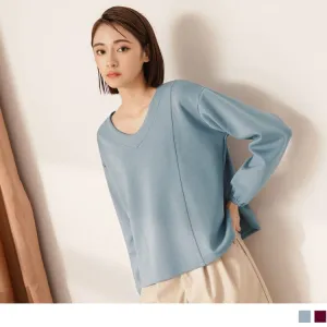 CASUAL V-NECK DROP SHOULDER LONG SLEEVE TOPS