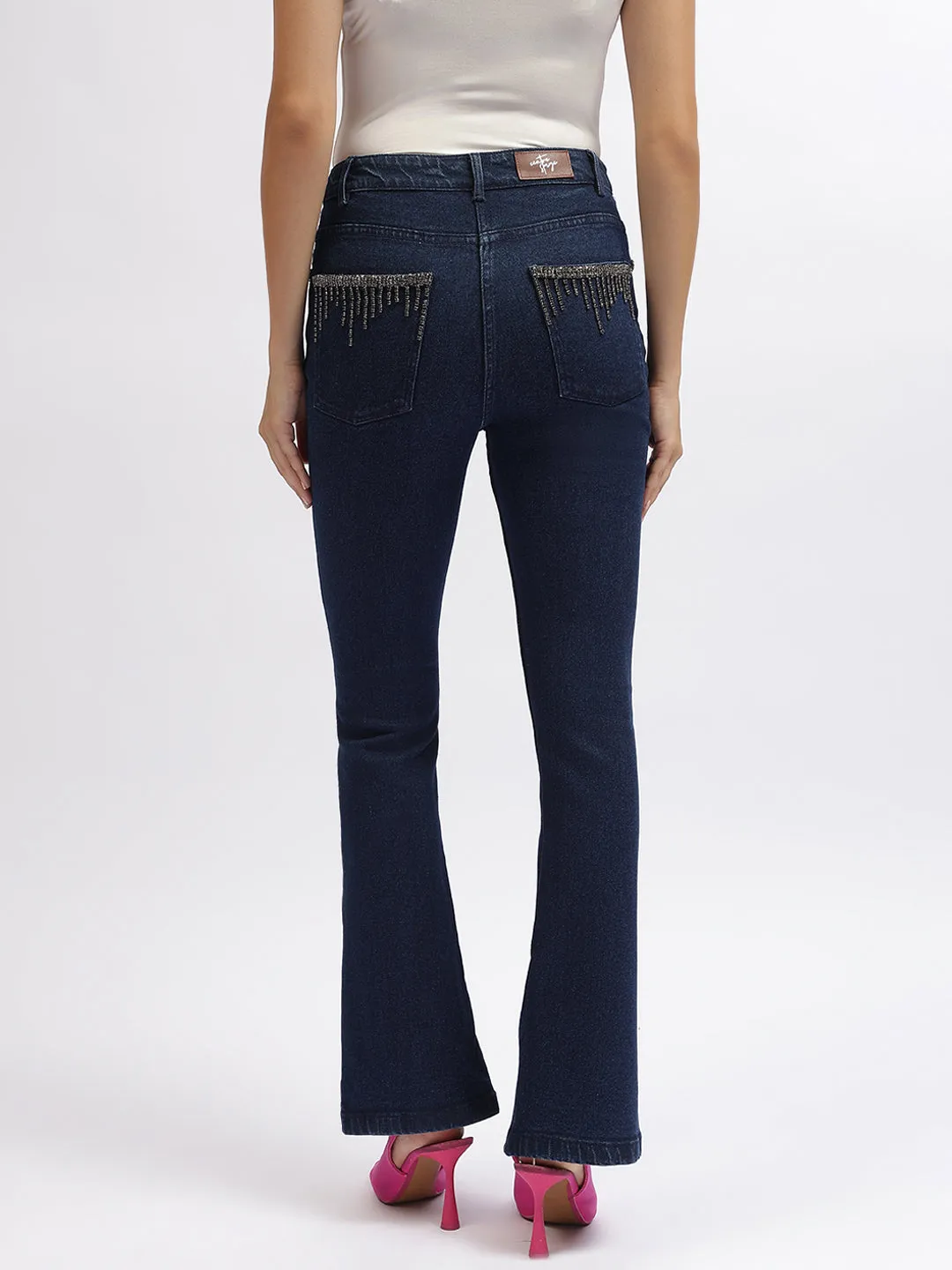 Centre Stage Women Blue Embellished Boot Cut Jeans