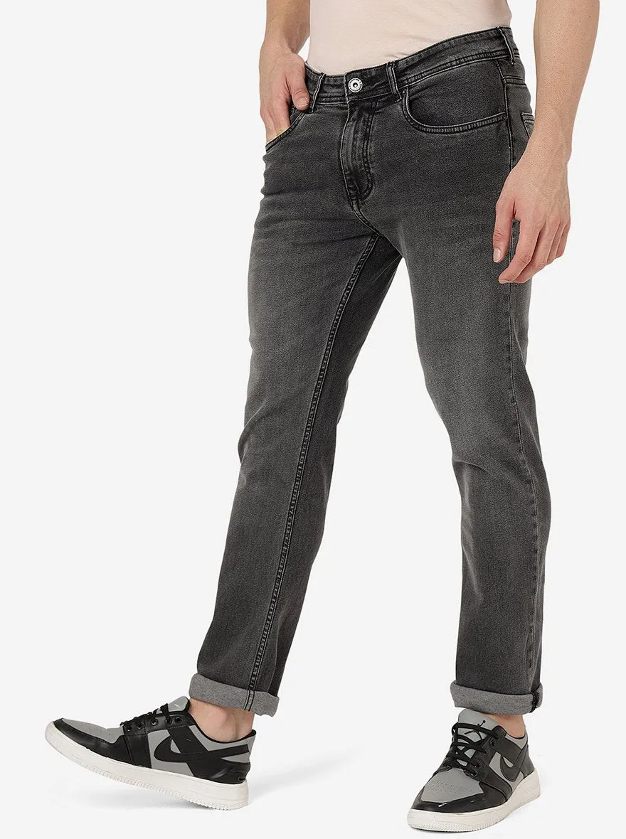 Charcoal Grey Solid Straight Fit Jeans | Greenfibre