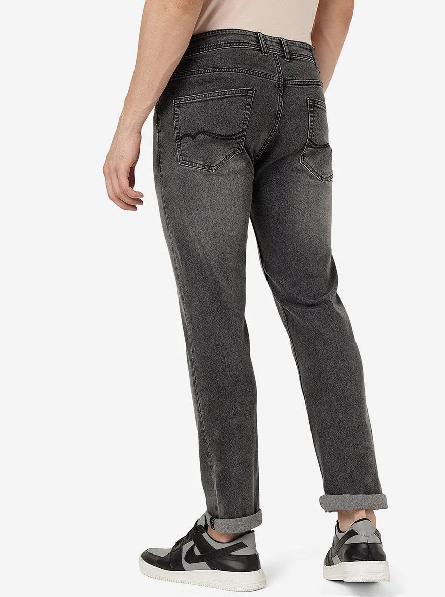 Charcoal Grey Solid Straight Fit Jeans | Greenfibre