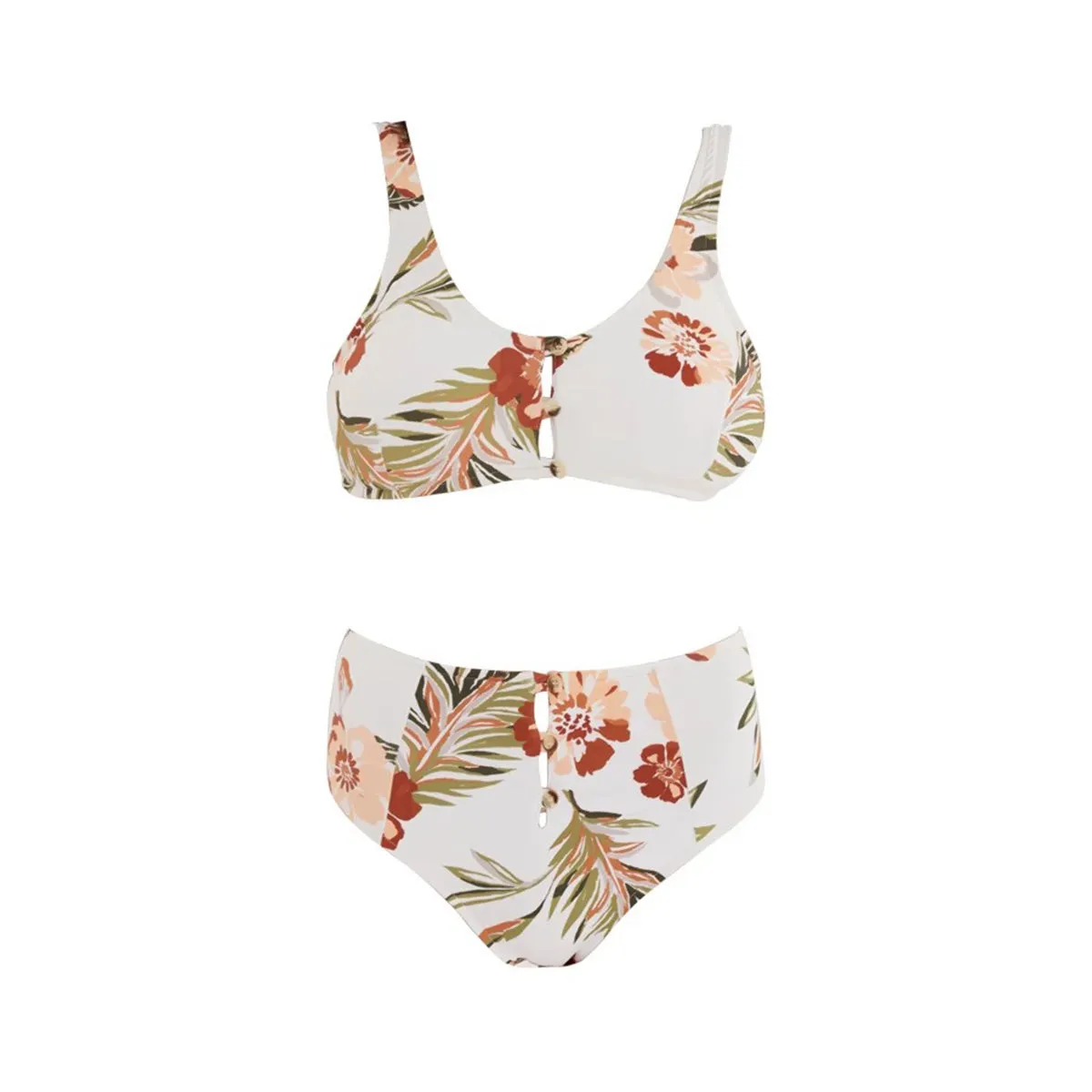 Charming Front Clasp Floral Two-piece Bikini