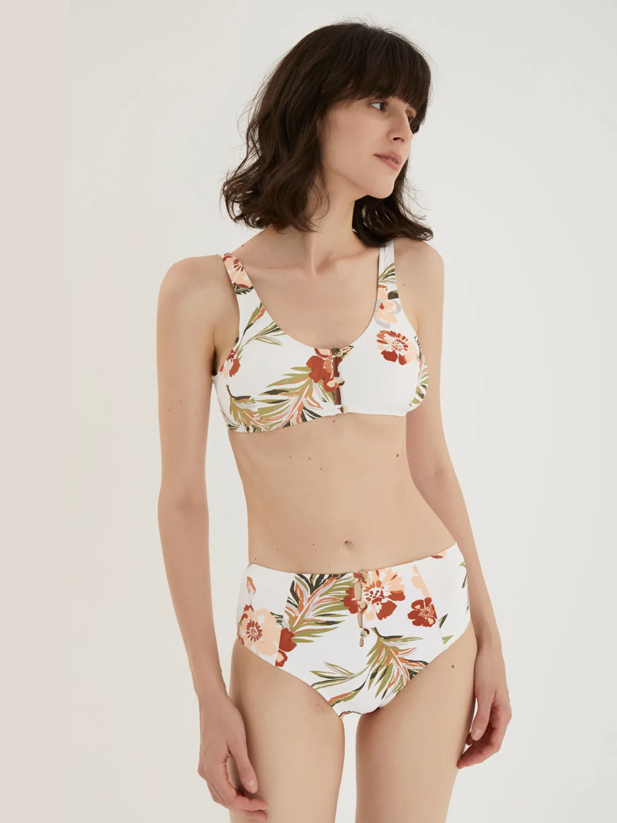 Charming Front Clasp Floral Two-piece Bikini