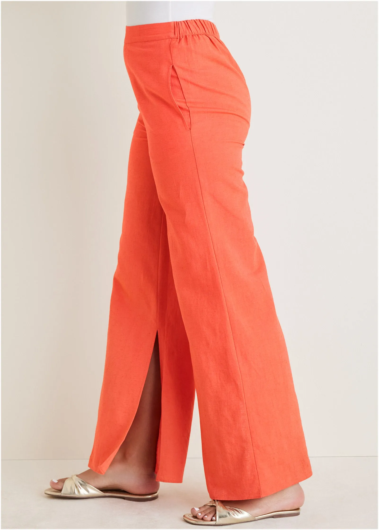 Cotton Linen Side Slit Pant - Burnt Orange