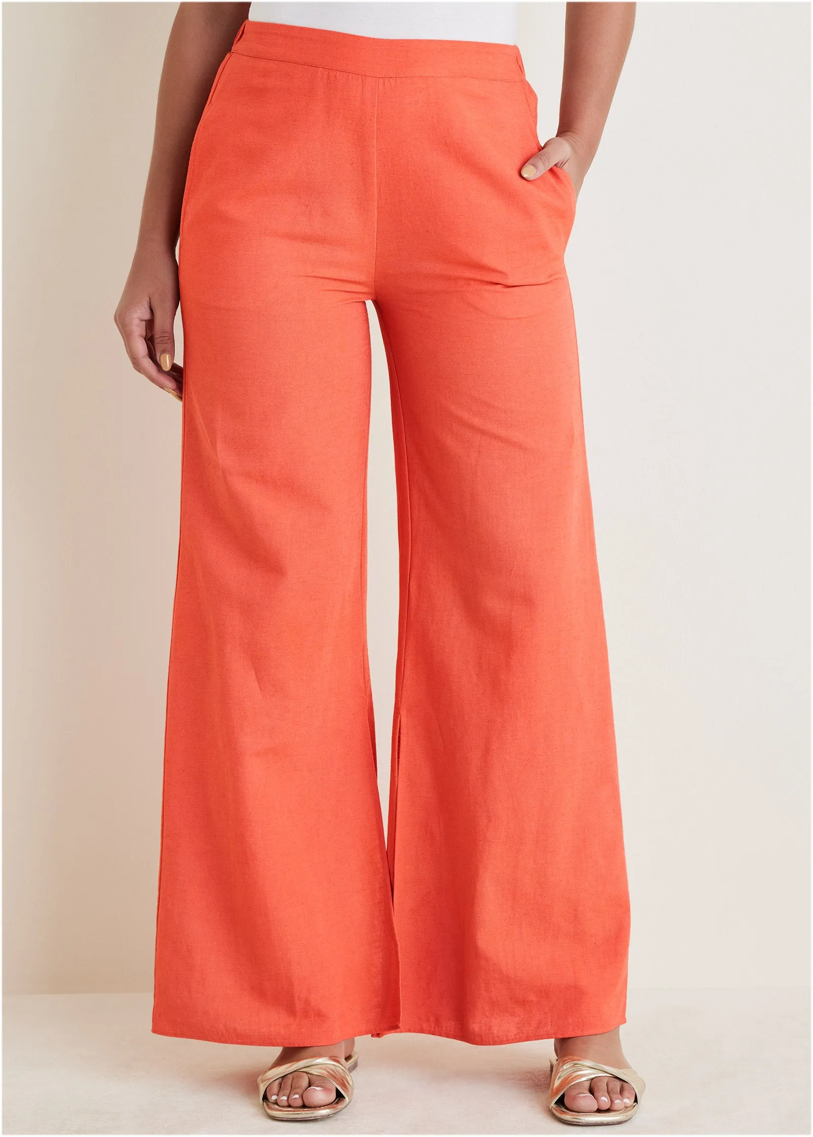 Cotton Linen Side Slit Pant - Burnt Orange