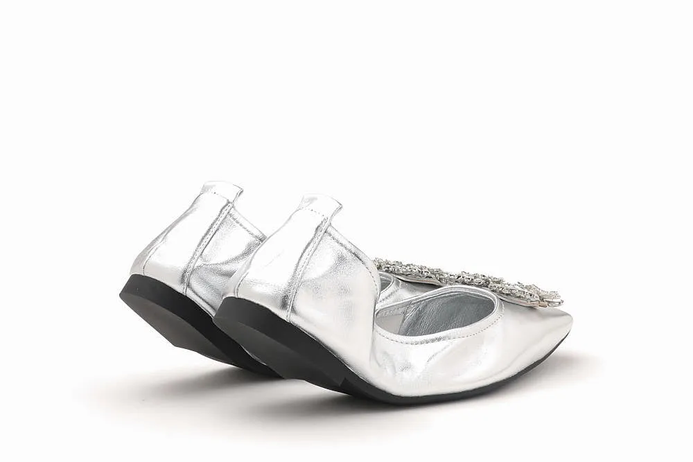 Crystal Embellished Buckle Foldable Flats