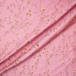 Deep Pink Rough Floral Embroidered Silk Shantung