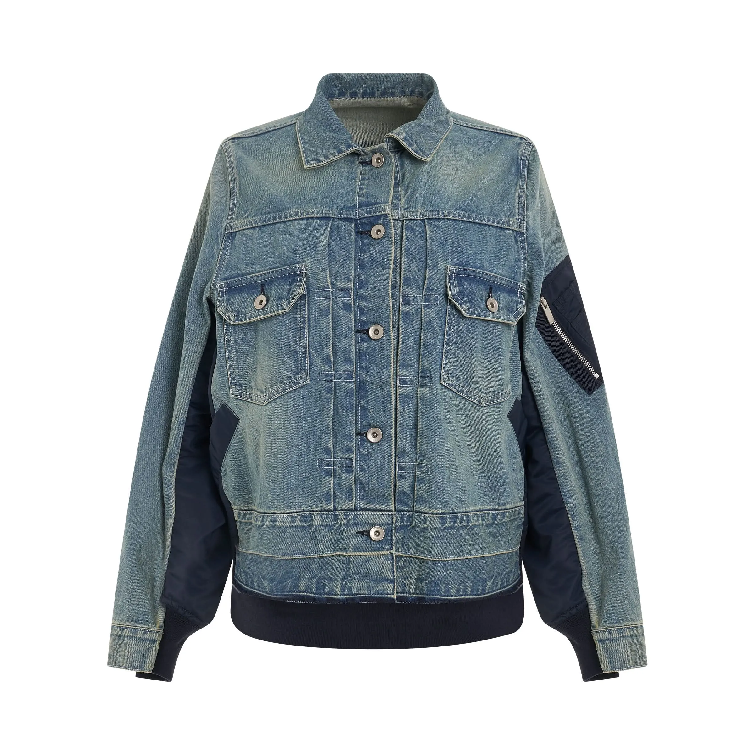 Denim & Nylon Twill Jacket in Light Blue