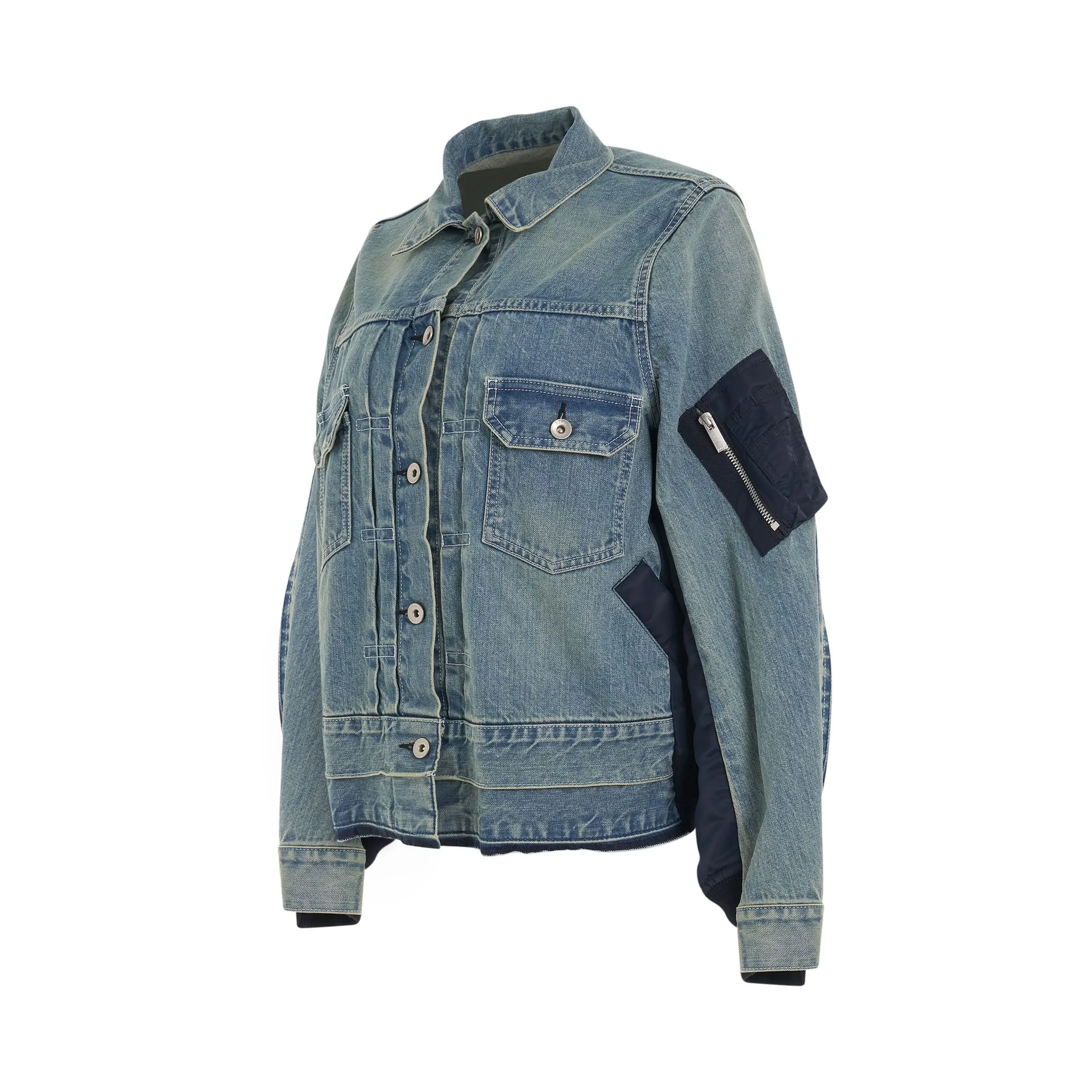 Denim & Nylon Twill Jacket in Light Blue