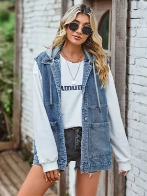 Denim Jacket with Pockets Button Up Sleeveless Light Jacket New Women's Fashion