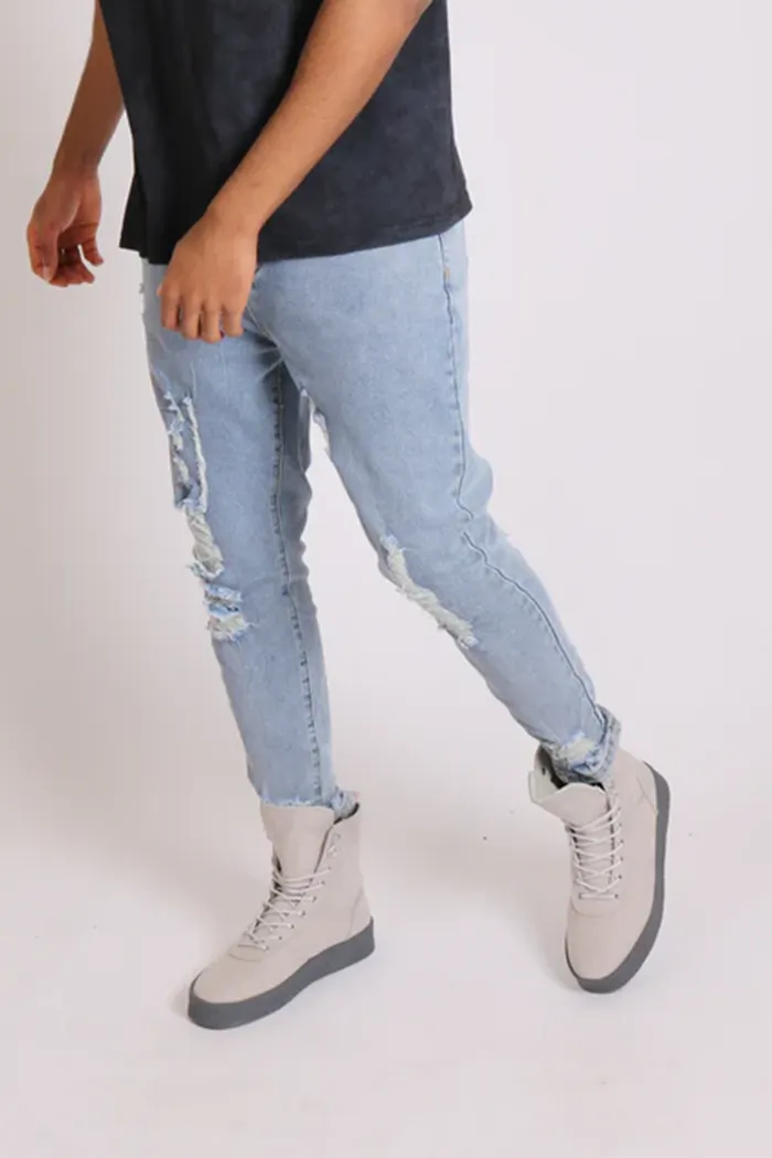 Faro Slim Fit Stretch Denim Jeans With Distressing