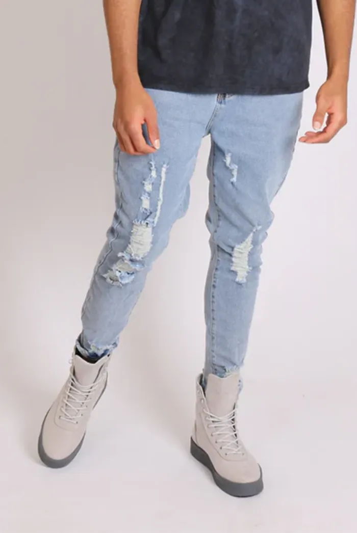 Faro Slim Fit Stretch Denim Jeans With Distressing