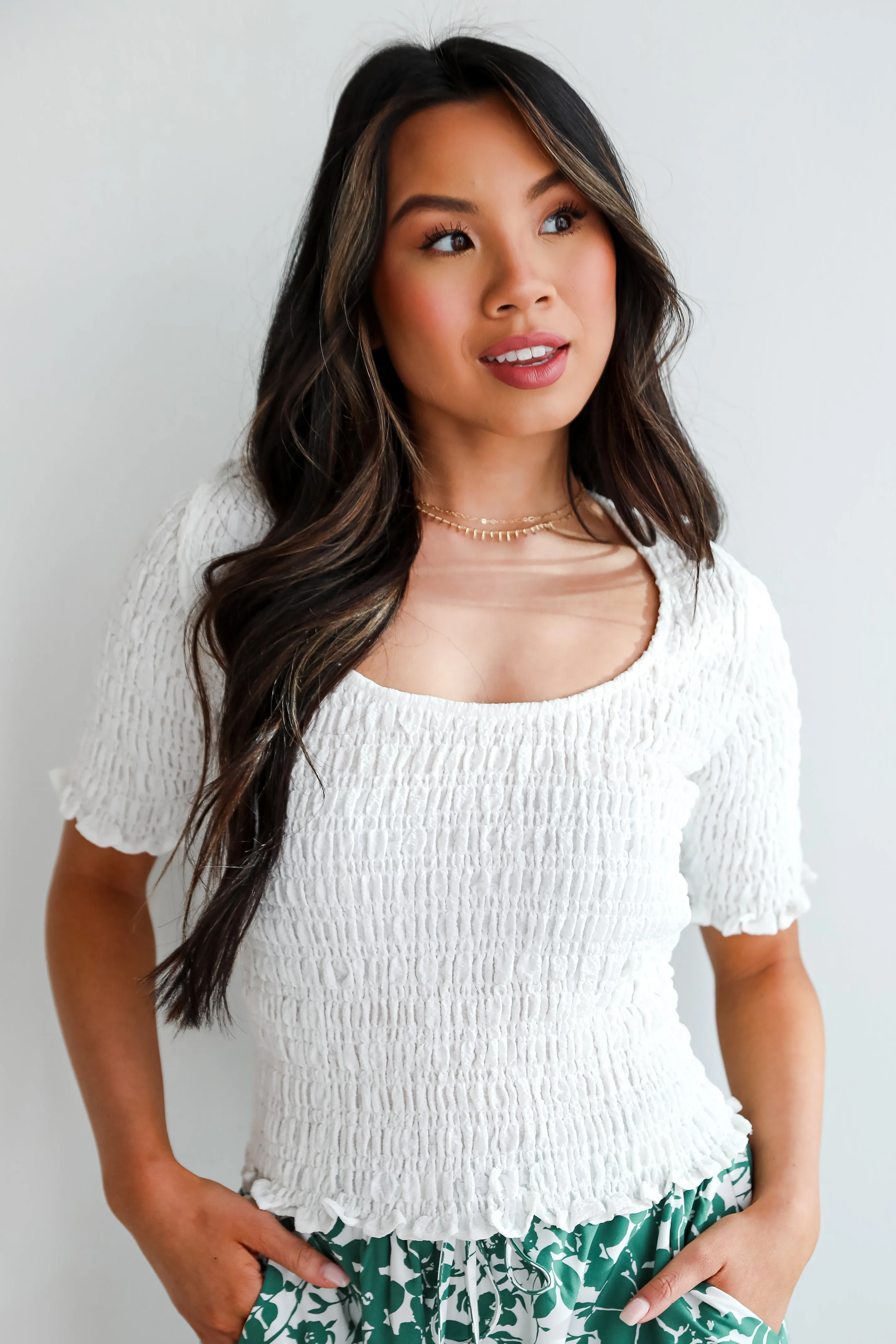 FINAL SALE - Dreamy Approach White Smocked Crop Top