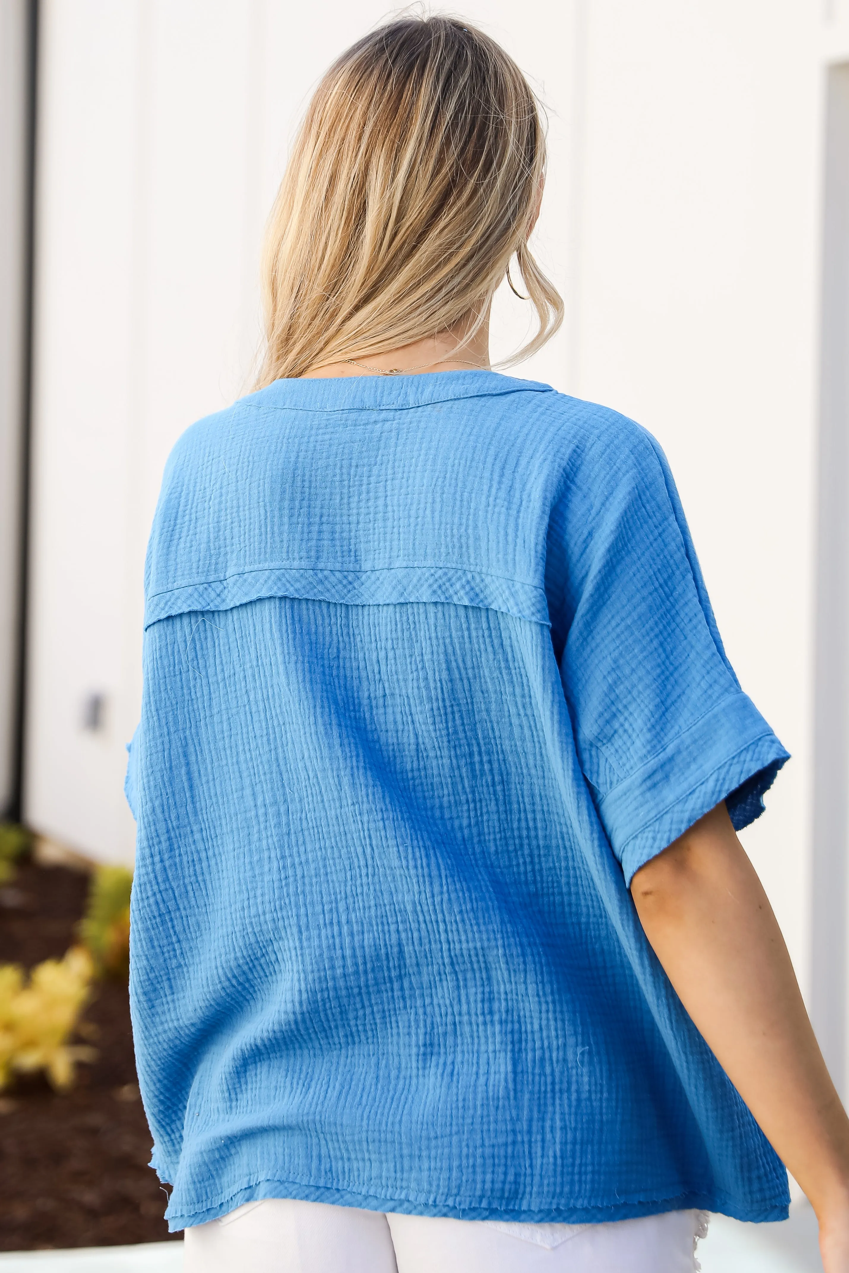 FINAL SALE - Effective Aura Blue Linen Blouse