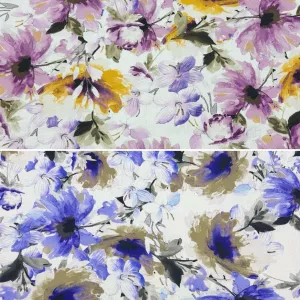 Flower Paintings on White Viscose Challis Fabric