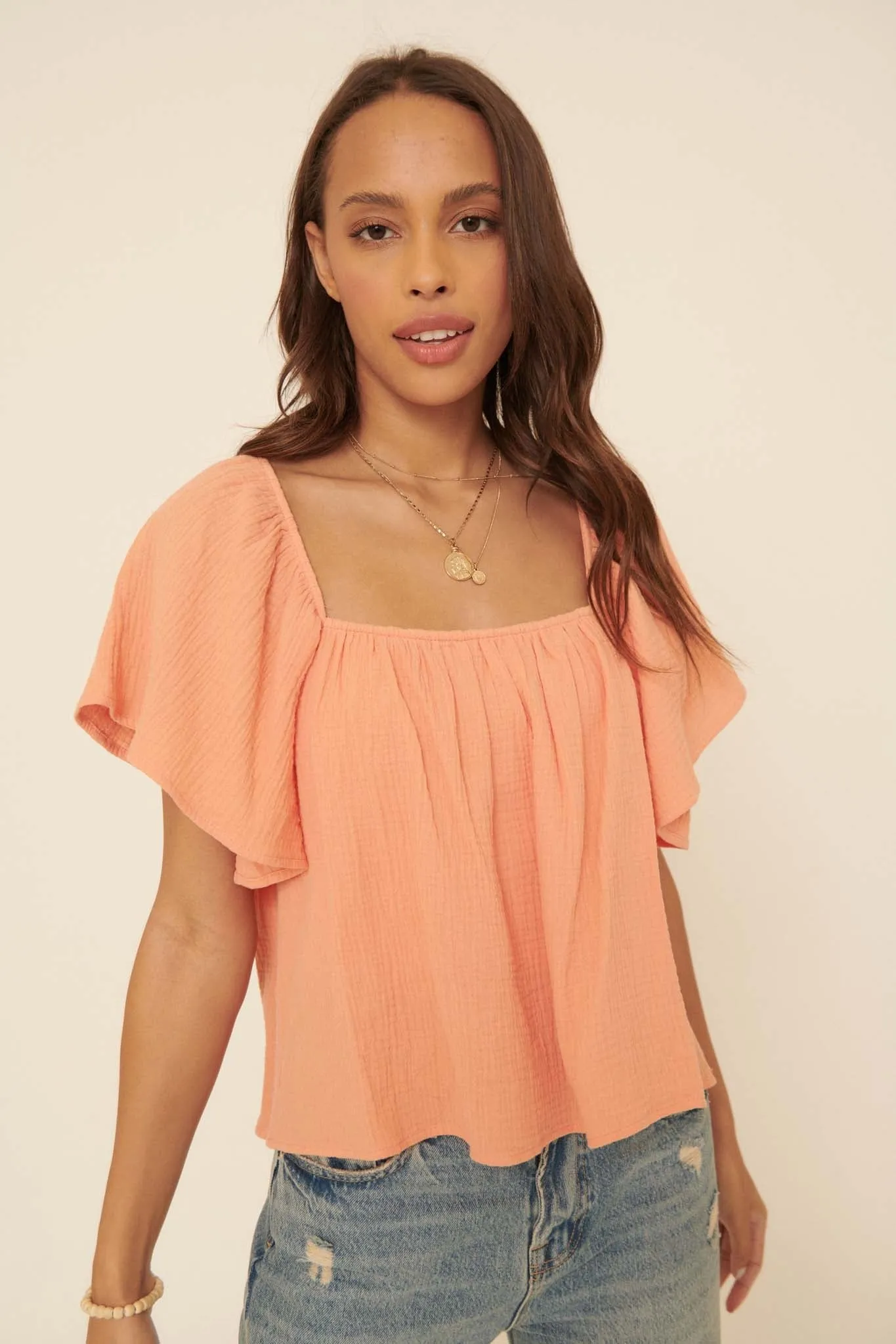 Gentle Touch Crinkle Cotton Peasant Top