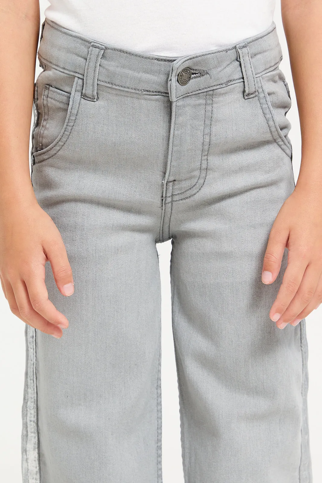 Girls Grey Denim With Side Foil Print