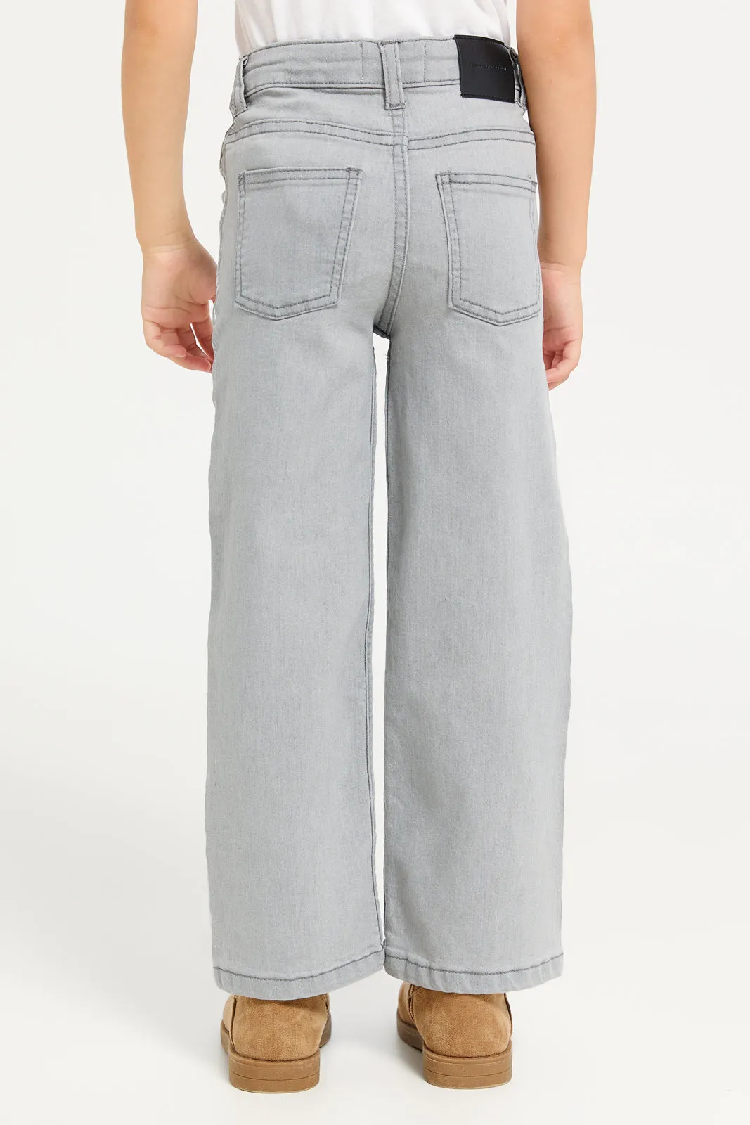 Girls Grey Denim With Side Foil Print