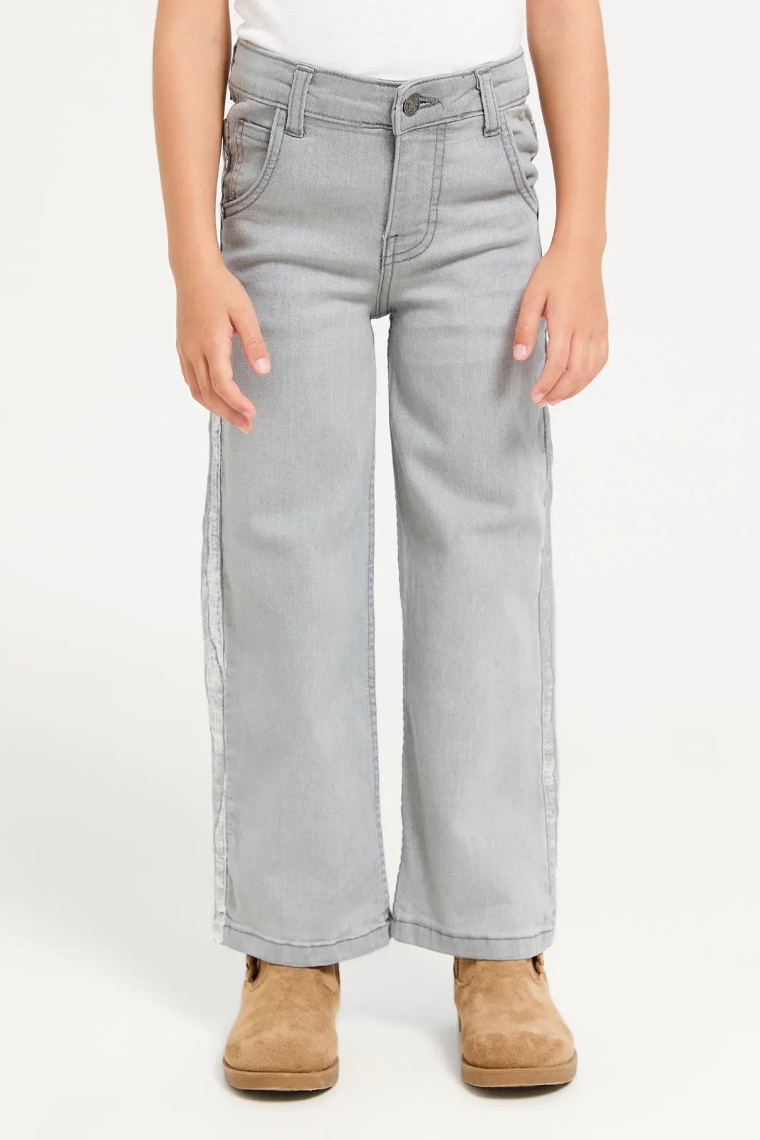 Girls Grey Denim With Side Foil Print