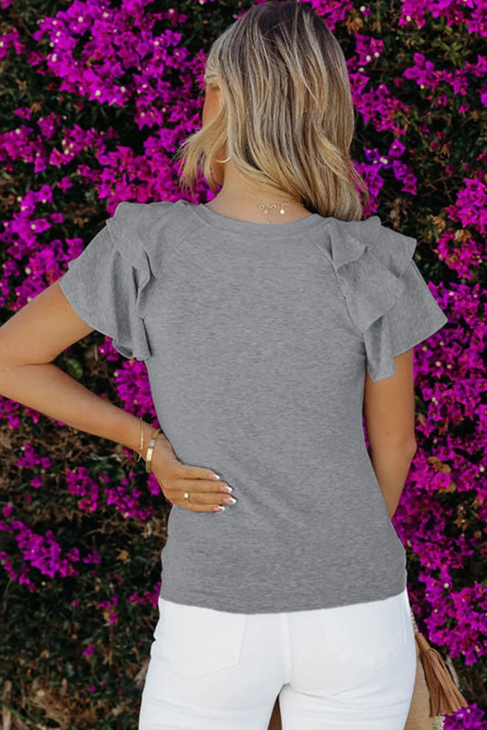 Gray Tiered Ruffler Short Sleeve Top