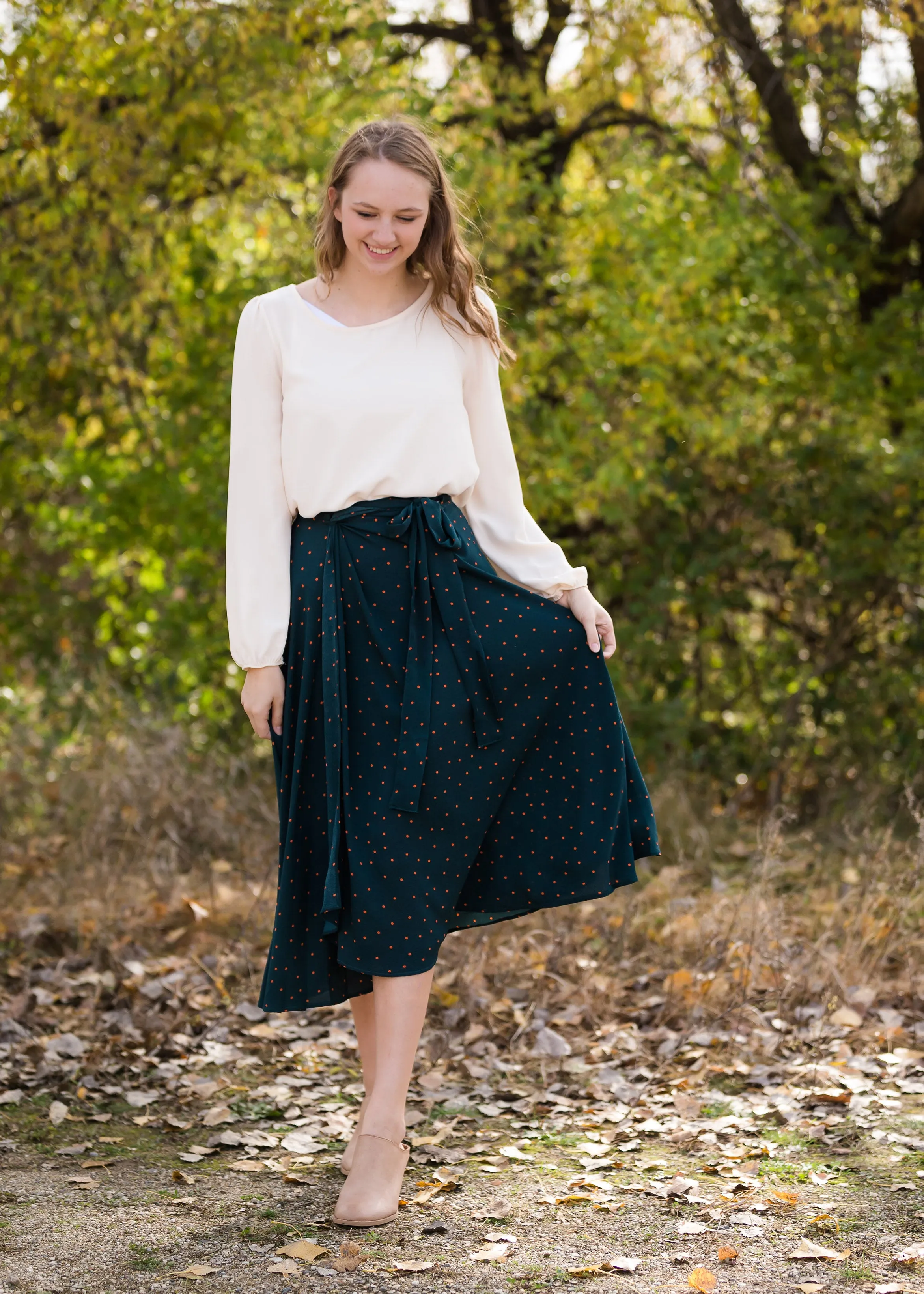 Green Polka Dot Wrap Midi Skirt - FINAL SALE