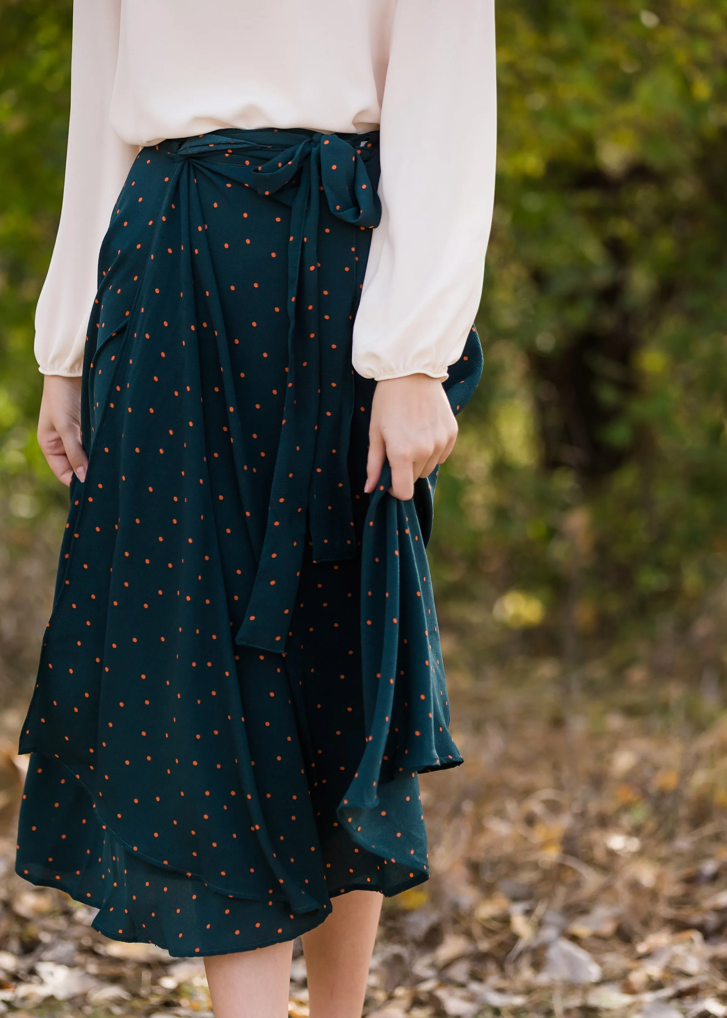 Green Polka Dot Wrap Midi Skirt - FINAL SALE